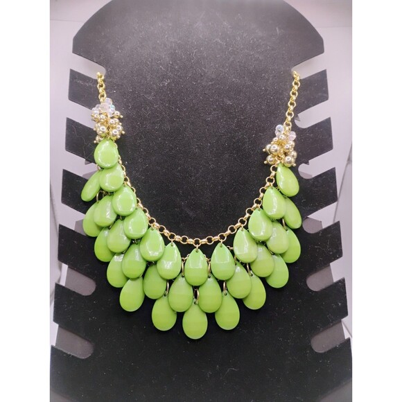 Vintage 90's New With Tag Woman’s Green Drop Bead Statement Bid Style Necklace - Picture 3 of 9